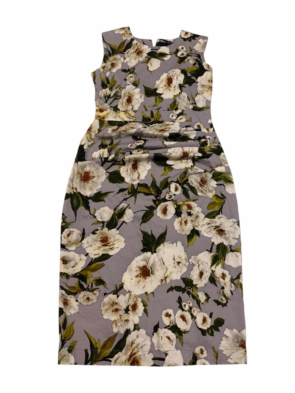 SAMANTHA SUNG Lavender-Gray Floral Midi Sheath Dress, pre-owned